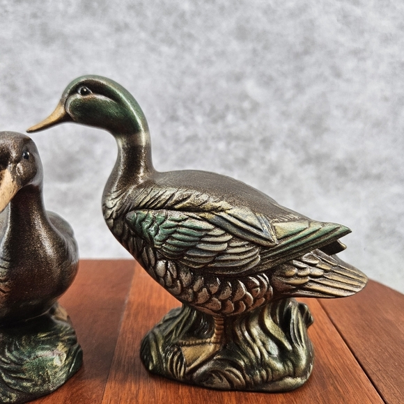 Duck Figurine Ceramic Handmade/Painted 5" & 4" Tall Vintage 1969 Male Female Set - Picture 2 of 13